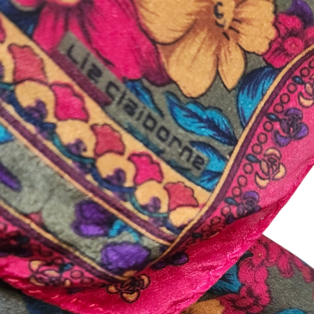 Vintage Liz Claiborne Floral Silk Long Scarf - Picture 2 of 2